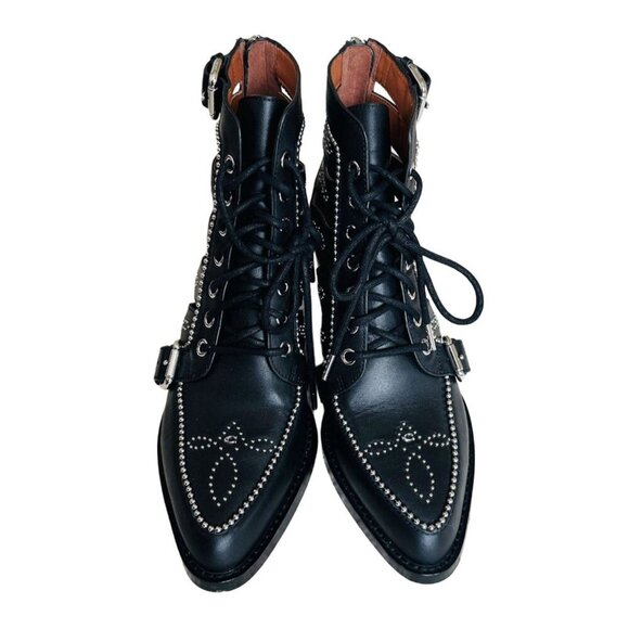 Coach Studded Leather Lace Up Heeled Booties Cutout Western Style size 8.5 - Picture 3 of 5